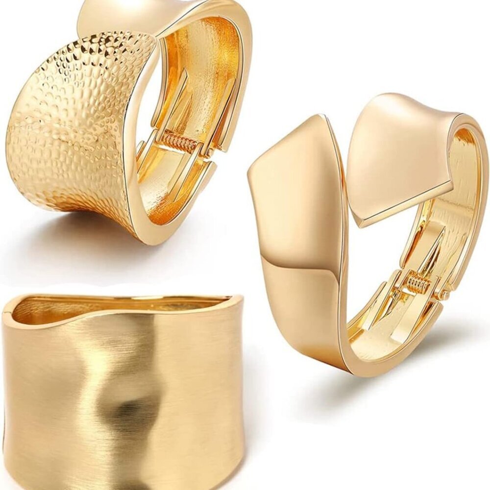 1-3Pcs 18K Gold Plating Bangles Bracelets for Women Chunky Polished-Finish Wrist